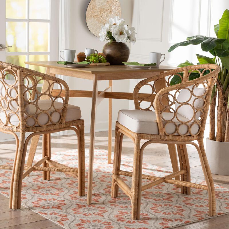 bali & pari Prisca Natural Rattan Counter Stool with Bubble Frame - Handwoven Wicker Accent Stool with Round Back and Removable Cushions for Kitchen Island or Lounge image number 6