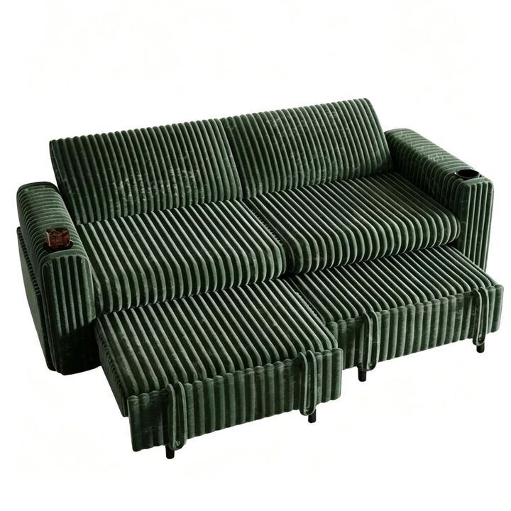 91" Convertible Sleeper Sofa Bed, Loveseat with 5-Level Reclining Backrest, Pull-Out Bed, USB Ports