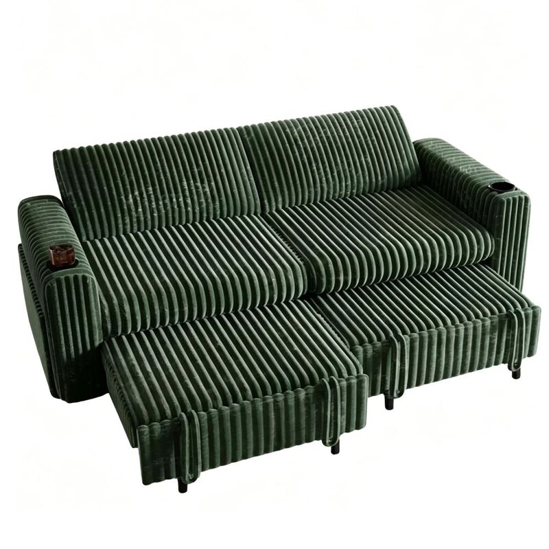 91" Convertible Sleeper Sofa Bed, Loveseat with 5-Level Reclining Backrest, Pull-Out Bed, USB Ports image number 0