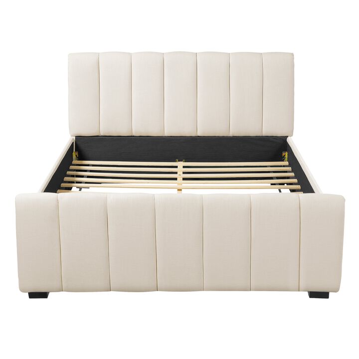 Christopher Knight Home Gideon Modern Linen Upholstered Bed Frame With Thick Headboard and Rubberwood Legs