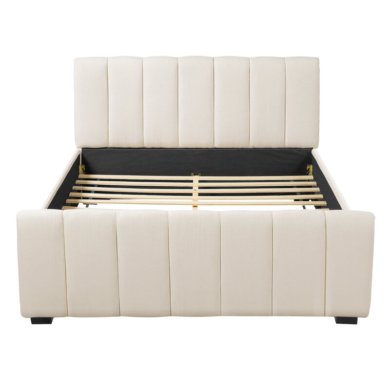 Christopher Knight Home Gideon Modern Linen Upholstered Bed Frame With Thick Headboard and Rubberwood Legs image number 0
