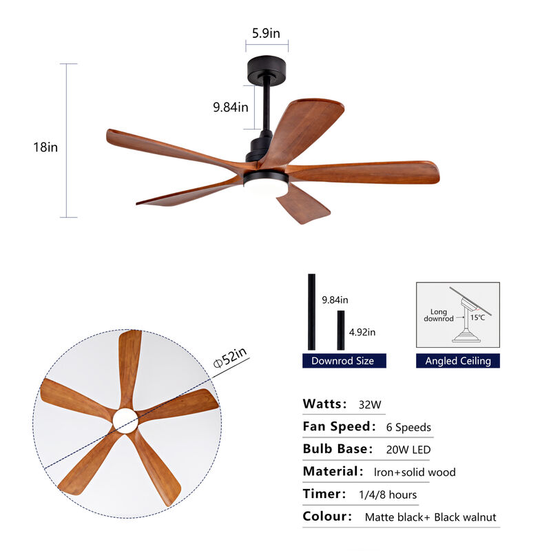 ELEMENT ACE Modern 52 Inch Outdoor Ceiling Fan with Integrated LED Light and Silent DC Motor image number 2