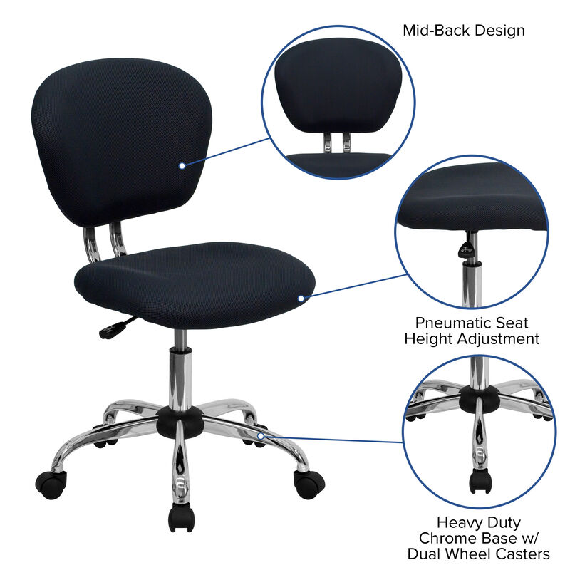 Beverly Mid-Back Gray Mesh Padded Swivel Task Office Chair with Chrome Base image number 5