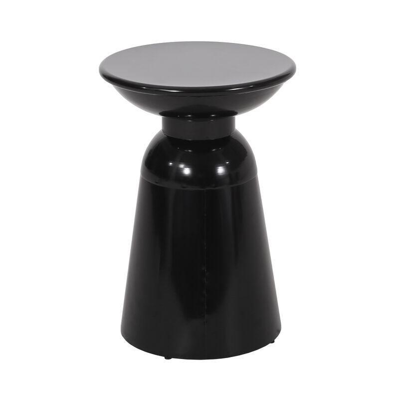 Side End Table Set of 2, Round Taper Top, Pedestal Base, Black Metal