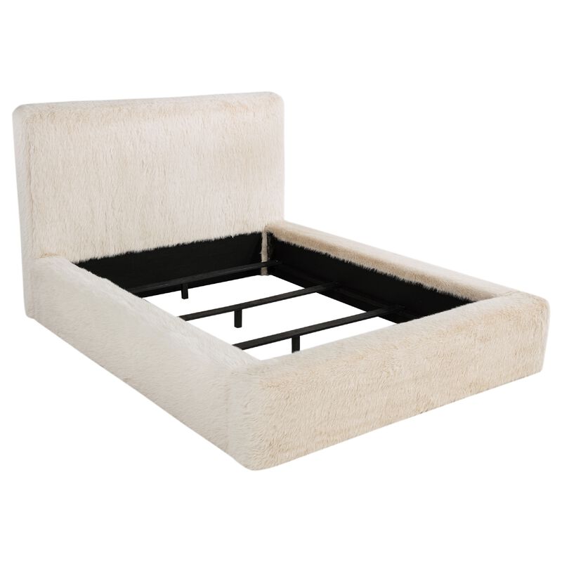 Beca Panel Bed, Foam Headboard, Faux Fur Upholstery, Modern image number 2