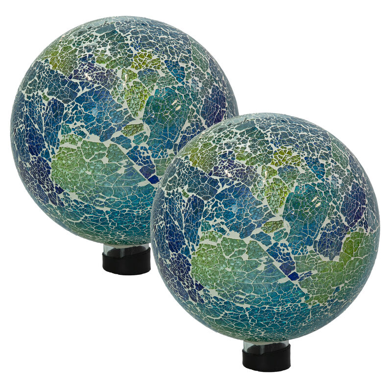 Sunnydaze Azul Terra Crackled Glass Mosaic Gazing Globe - 10 in - 2pk image number 0