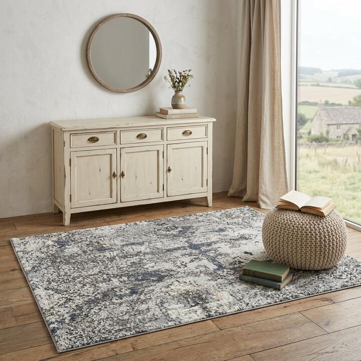 HomeRoots Floral Power Loom Distressed Area Rug