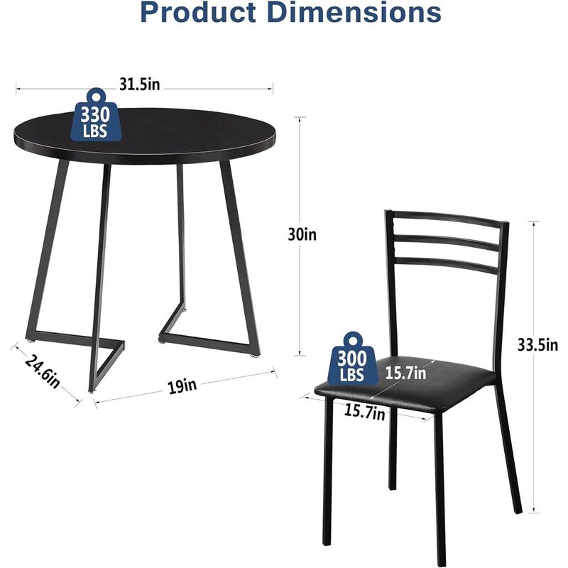 Contemporary 3-Piece Breakfast Nook Set &ndash; Round Table & Chairs