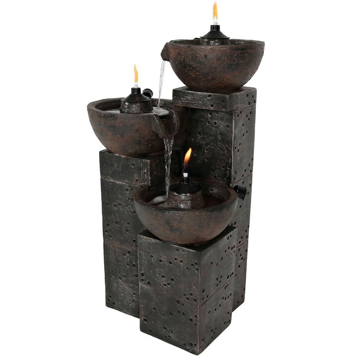 Sunnydaze 3-Tier Polyresin Burning Bowls Fire and Water Fountain - 34 in