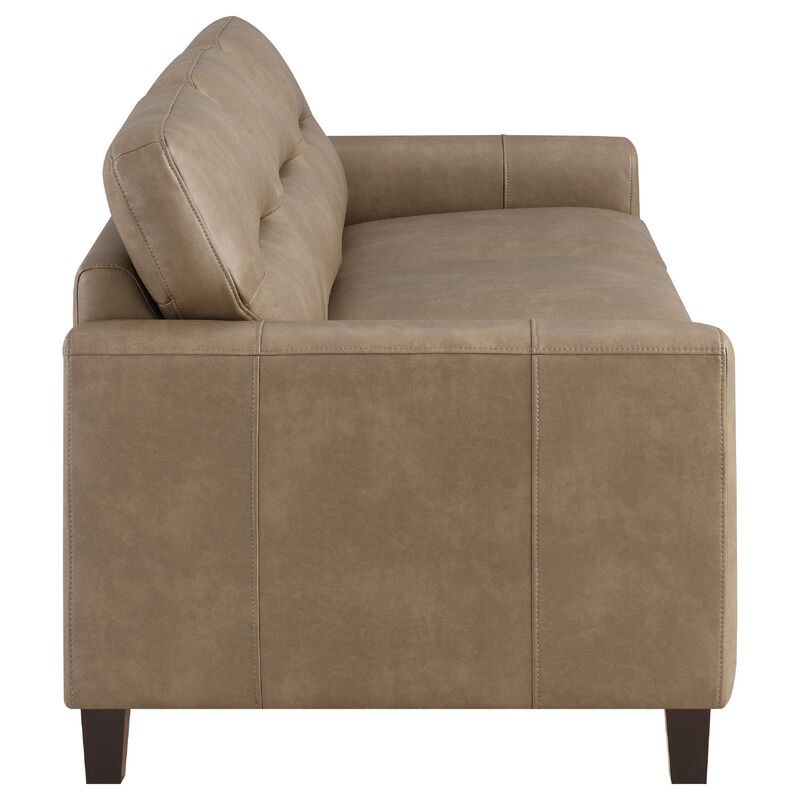 Secy 2pc Sofa and Loveseat Set, Brown Faux Leather, Pine Wood Frame image number 3