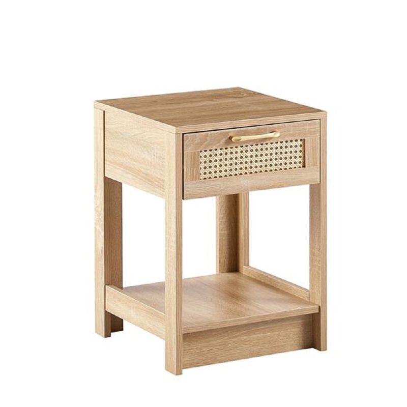 Stylish Rattan End Table with Drawer for Living Room and Bedroom