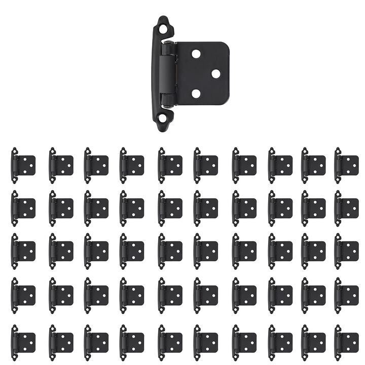 Overlay Cabinet Hinges 1/2 Inch 50 Pack (25 Pairs) Face Mount (Matte Black, Screws Included)