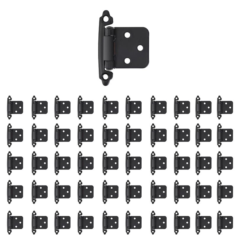 Overlay Cabinet Hinges 1/2 Inch 50 Pack (25 Pairs) Face Mount (Matte Black, Screws Included)