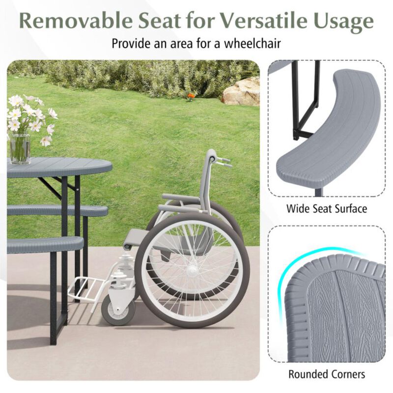 Hivvago Round Picnic Table Bench Set with 4 Benches and Umbrella Hole for Patio Lawn