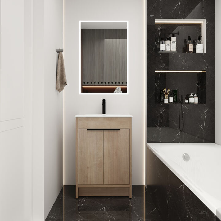 Freestanding Bathroom Vanity with White Ceramic Sink & 2 Soft-Close Cabinet Doors ((KD-PACKING),BVB02424PLO-G-BL9060B),W1286S