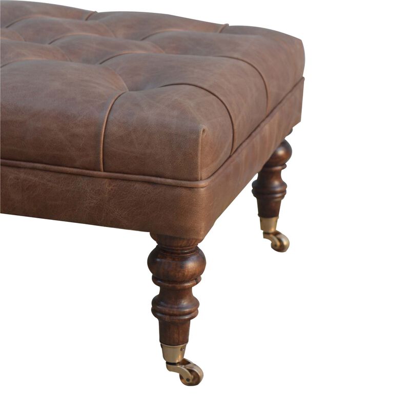 Buffalo Leather Ottoman with Castor Legs
