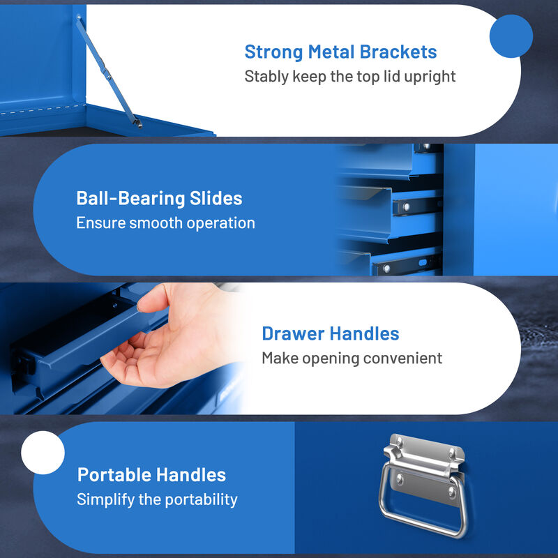 Tool Chest Storage Cabinet with Lockable Drawers and Lift-Top Lid for Garage or Warehouse