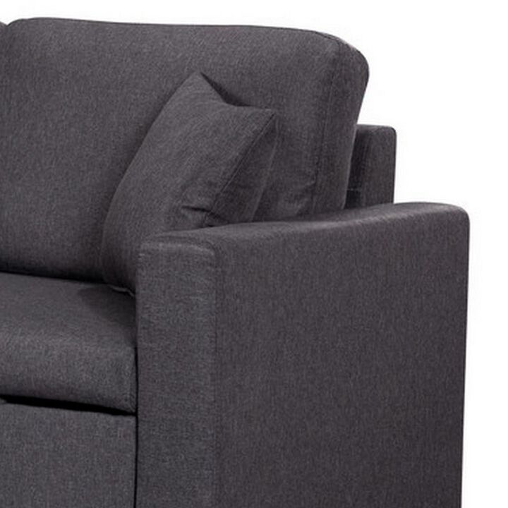 82 Inch Reversible Sleeper Sectional Sofa with Storage Chaise, Dark Gray-Benzara