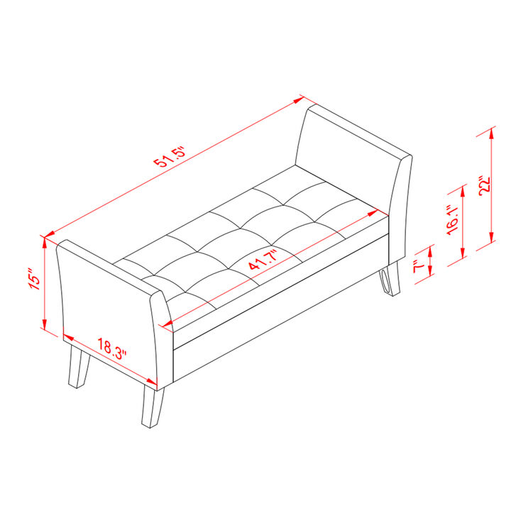 51.5" Bed Bench with Storage Beige Velvet