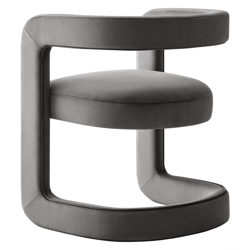 Modway Winslow Stain-Resistant Performance Velvet Dining Chair in Storm Gray - Open Back Barrel Armchair - Upholstered Dining Chair - Cozy Reading Chair or Velvet Vanity Chair image number 7