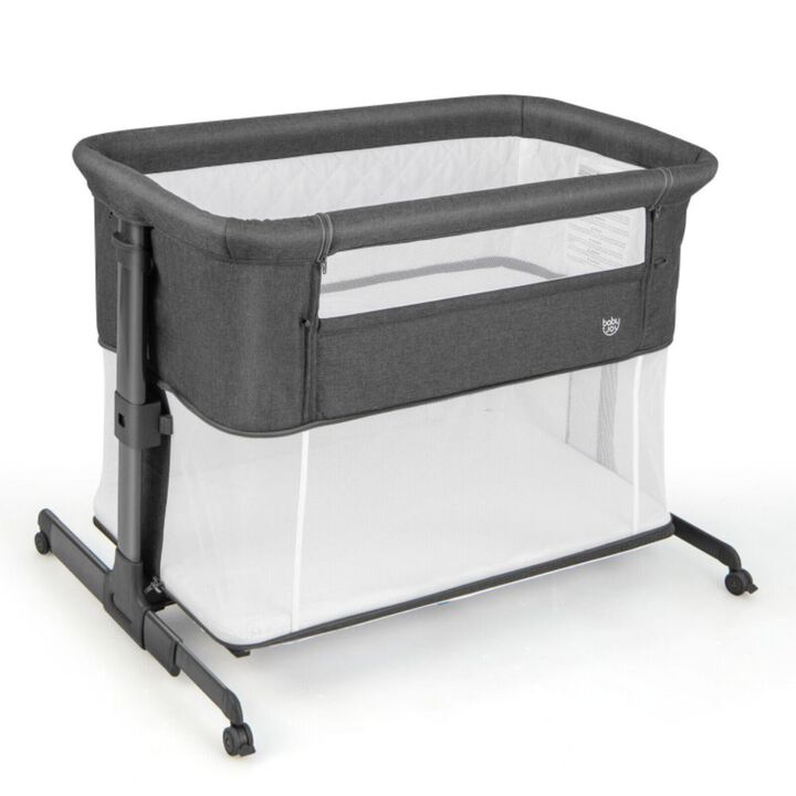Hivago 3-in-1 Foldable Baby Bedside Sleeper  with Mattress and 5 Adjustable Heights