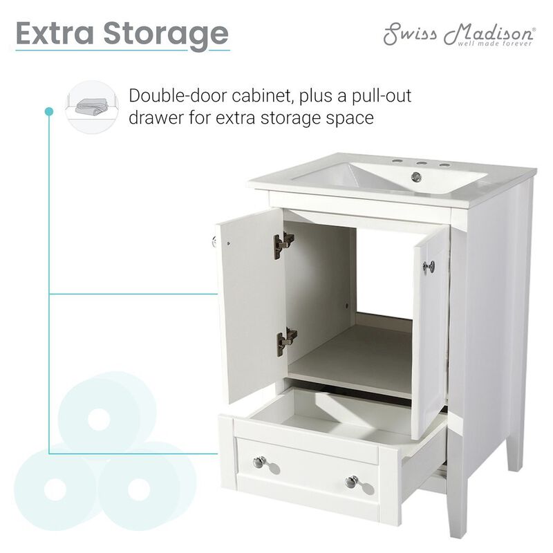 Cannes 24 in. White Bathroom Vanity with 3-Hole Ceramic Sink Top image number 1