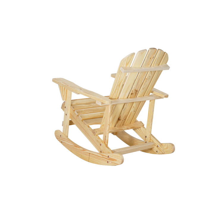 Adirondack Rocking Chair Solid Wood Chairs Finish Outdoor Furniture for Patio, Backyard, Garden - Natural