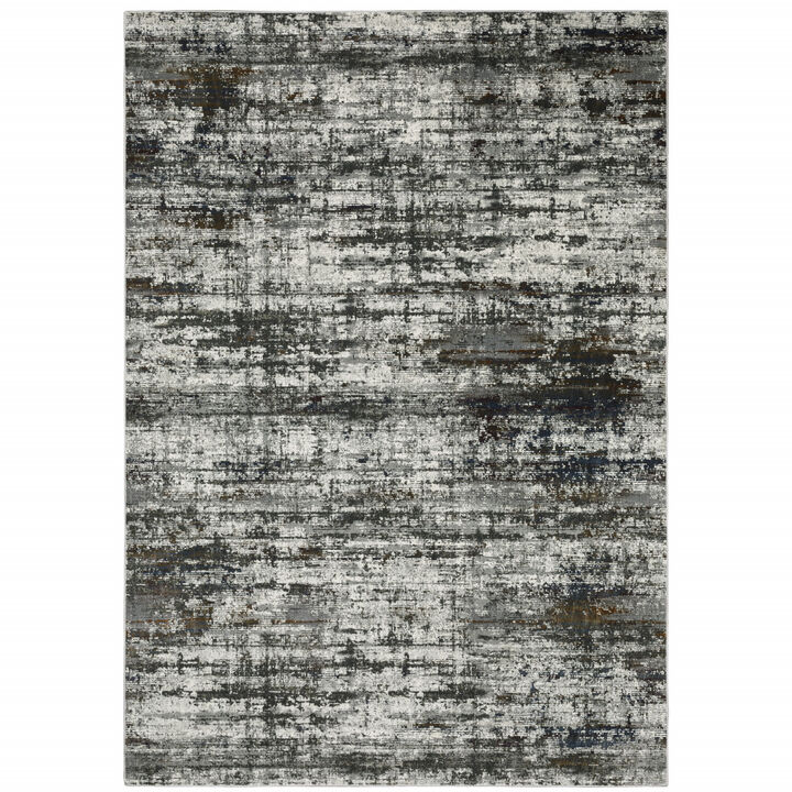 4 X 6 Ivory charcoal grey Blue Rust And Brown Abstract Power Loom Stain Resistant Area Rug