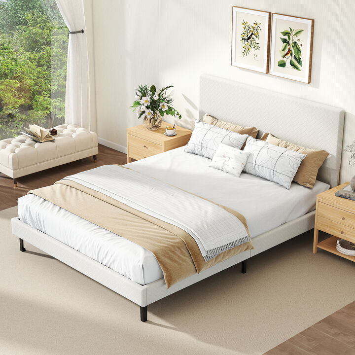 Velvet Platform Bed Frame with Upholstered Chevron Headboard for Bedroom
