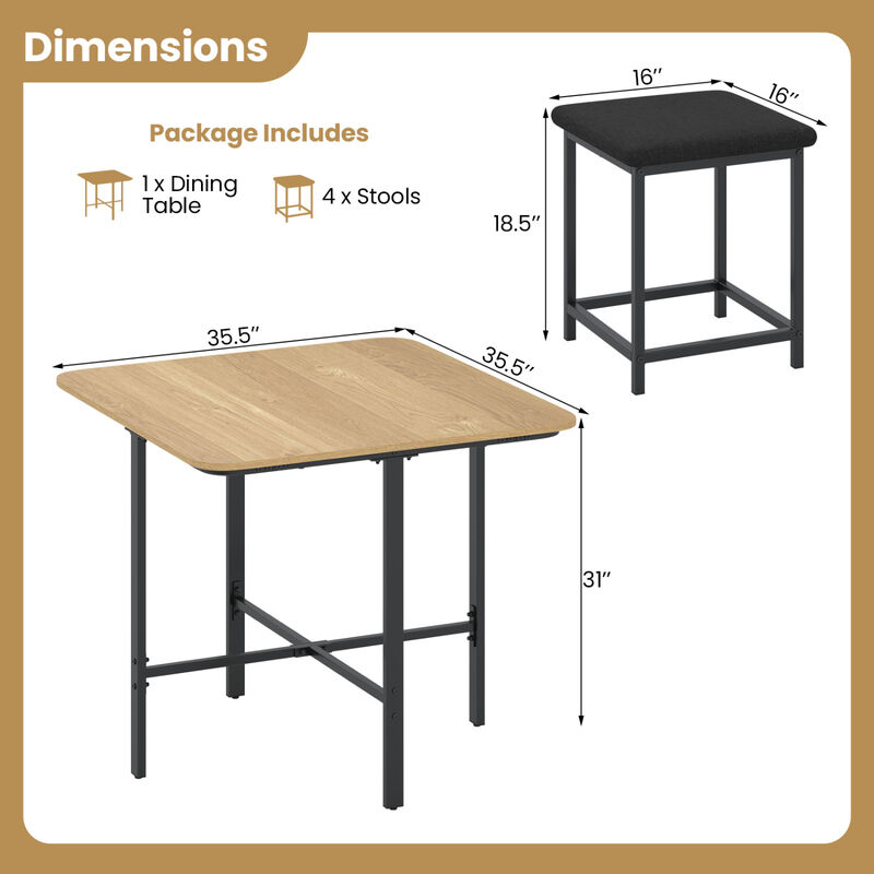 5 Piece Dining Table Set with 4 Cushioned Stools and Durable Metal Frame for Small Spaces image number 2