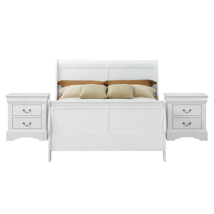 Queen Size Bedroom Set, White Finish, 2-Piece Set with Bed and Nightstand