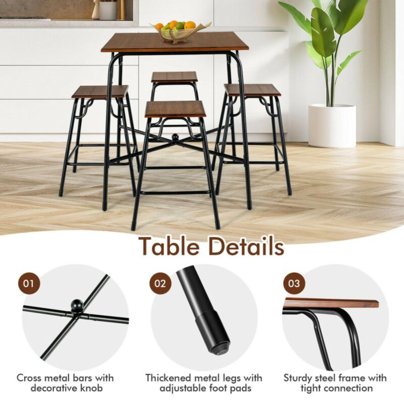 Hivvago 5 Pieces Bar Table Set with 4 Counter Height Backless Stools