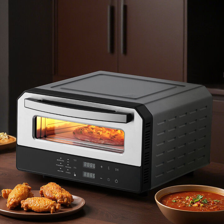 Electric Pizza Oven Indoor Countertop with Touch Screen and 5 Preset Cooking Modes-Black