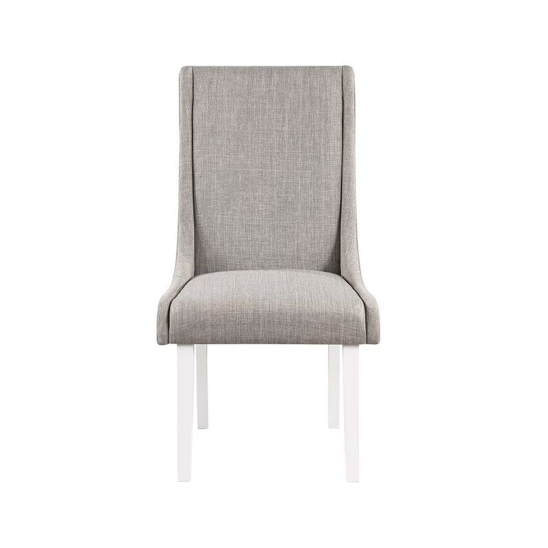 Joyce 25 Inch Side Dining Chair Set of 2, Wingback, Gray Linen, White Wood - Benzara