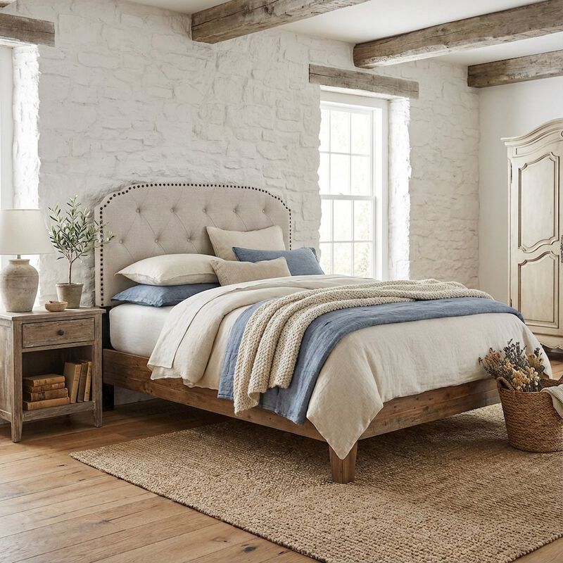 Light Gray Upholstered King Headboard, Solid Rubberwood Frame image number 1