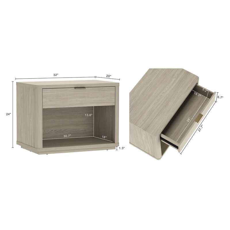 Evelyn Wide 1-Drawer Nightstands in Gray (Set of 2)