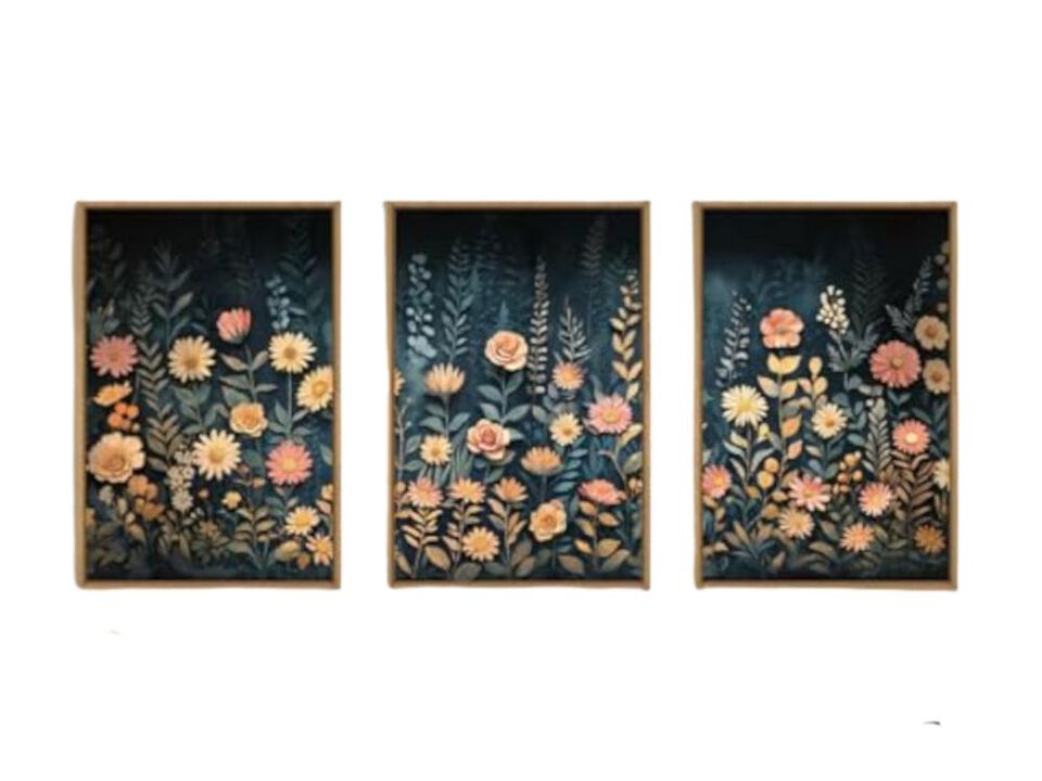 Vintage Dark Wildflowers Framed Wall Art Set Modern Moody Floral Decor Botanical