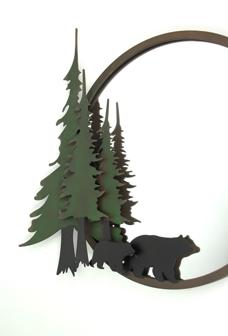 Black Bear Forest Wall Mirror Decorative Metal Bathroom Bedroom Lodge Accent image number 2