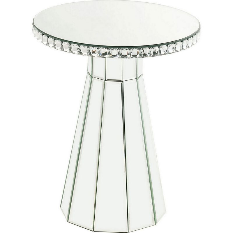 Accent Table with Beveled Mirror Framing and Faux Crystals, Silver-Benzara image number 1
