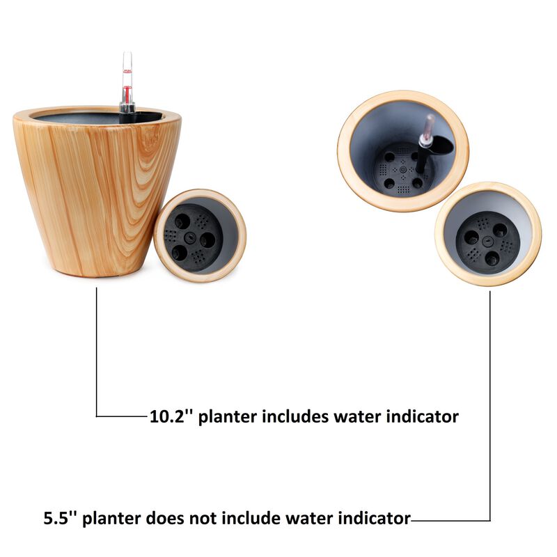 2-Pack 10 in. Light Wood Plastic Self-watering Planter Pot image number 3