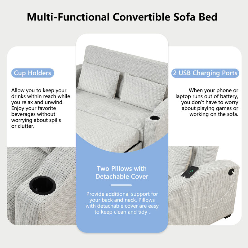 Merax Modern Chenille Convertible Loveseat Sofa image number 3
