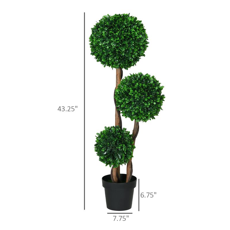 3.5ft Triple Ball Boxwood Tree: Artificial, Potted