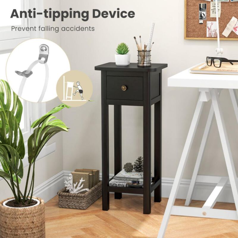 Hivvago 2 Tier Slim Nightstand Bedside Table with Drawer Shelf