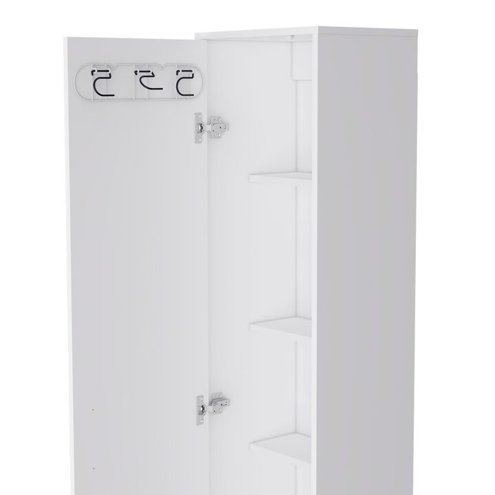 DEPOT E-SHOP Dryden Tall Narrow Storage Cabinet with 5-Tier Shelf and Broom Hangers, White