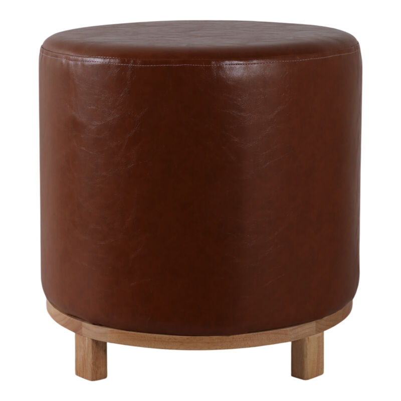 18x18" Faux Leather Ottoman With Wood Base, Brown image number 0