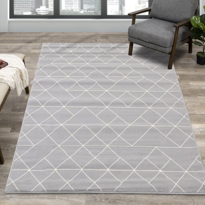Novelle Home Functional Style Grey White Geometric Rug, 4'7 x 6'7, 4'7 x 6'7