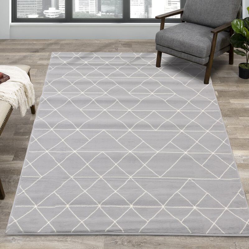 Novelle Home Functional Style Grey White Geometric Rug, 4'7 x 6'7, 4'7 x 6'7 image number 1
