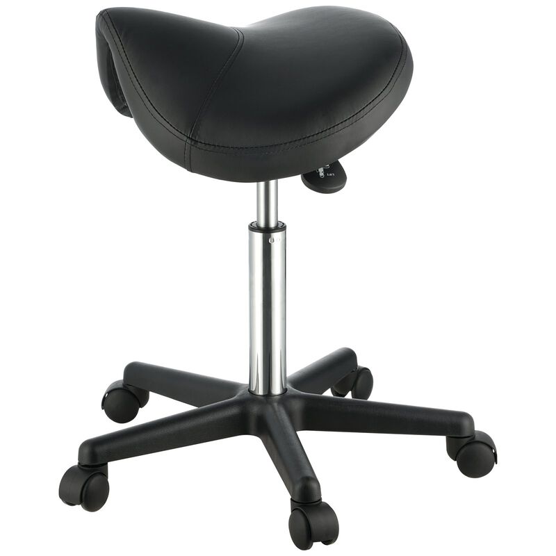 Ergonomic Saddle Stool with Wheels, Swivel PU Leather Seat for Spa, Clinic & Tattoo Studio-Black image number 0