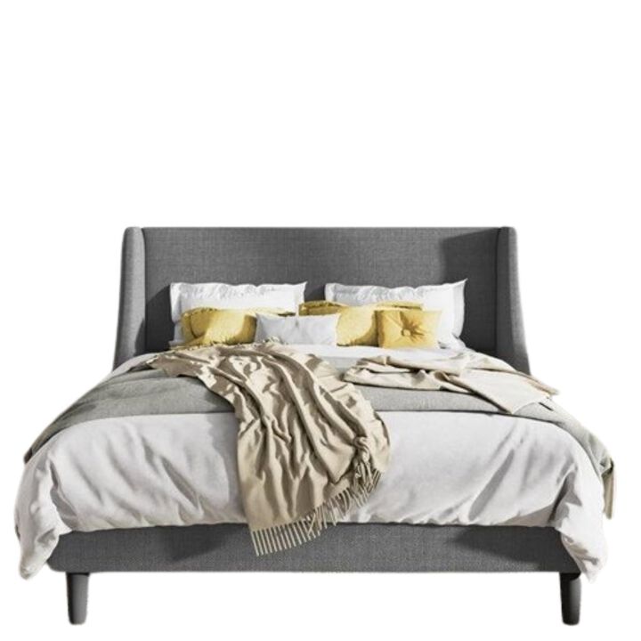 Hivvago King Size Upholstered Linen Blend Headboard Wingback Platform Bed