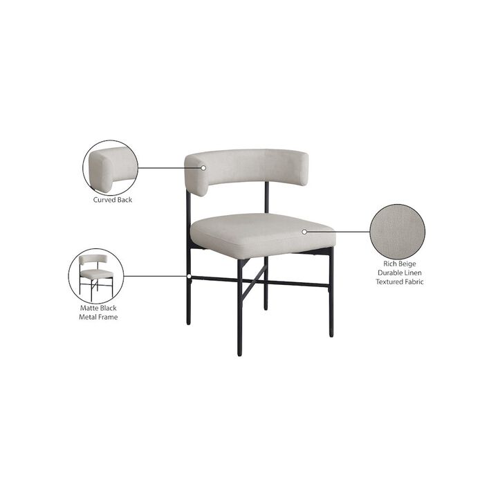 Meridian Furniture Rivage Beige Durable Linen Textured Fabric Dining Chair, Set of 2